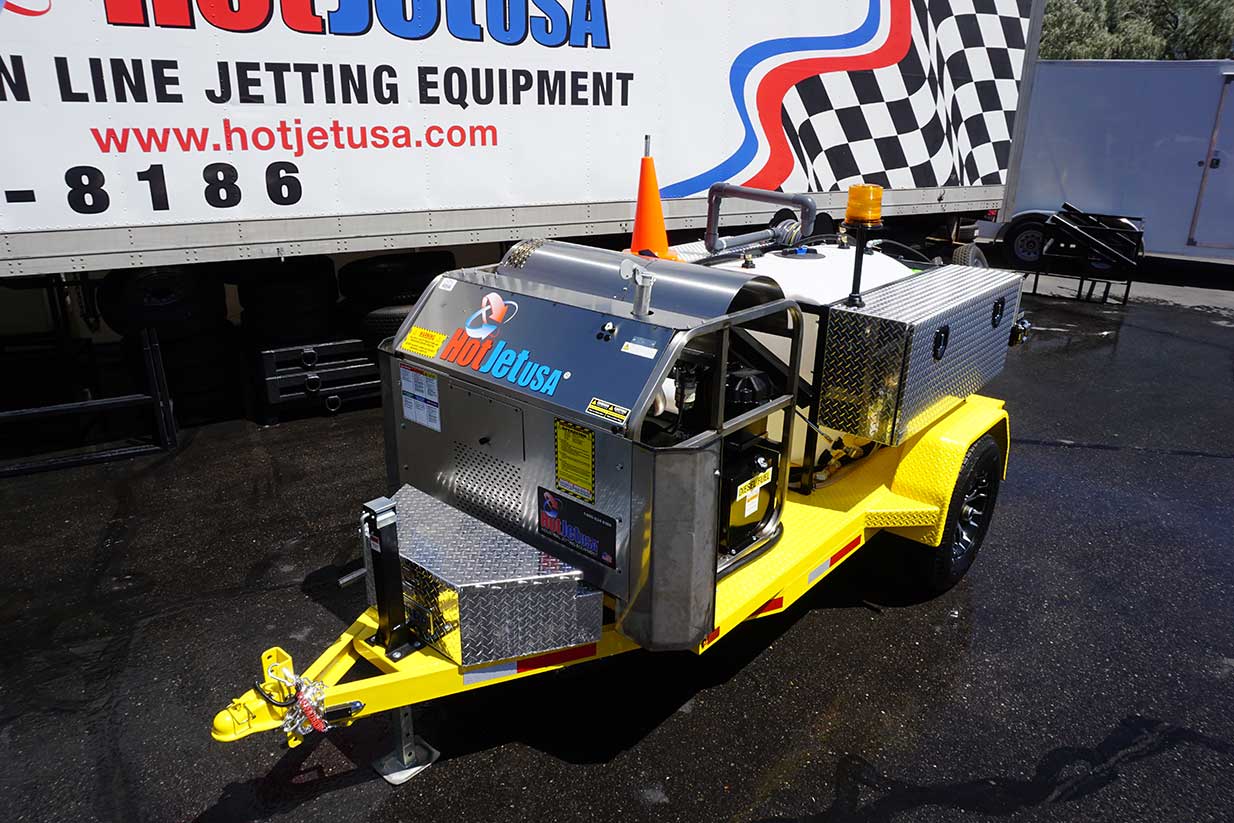 Trailer Mounted Hot Water Sewer & Drain Line Jetter - Yellow